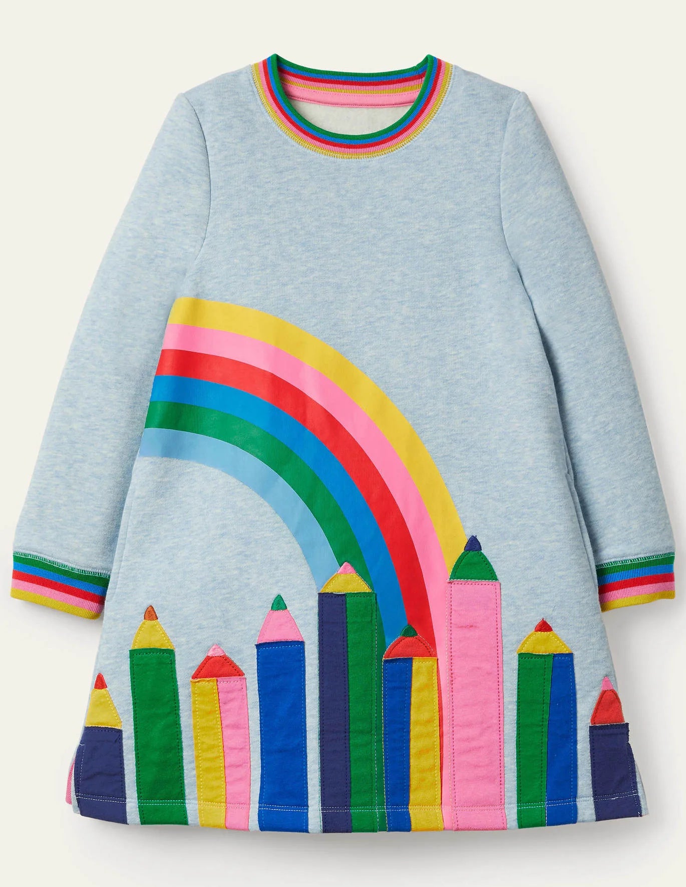 Mini Boden Rainbow Stripe Sweatshirt Dress in Grey