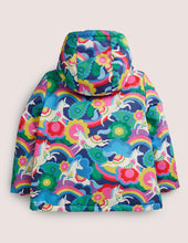 Load image into Gallery viewer, NWT Mini Boden Navy Unicorn Print Sherpa Lined Anorak