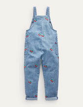 Load image into Gallery viewer, NWT Mini Boden Embroidered Festive Denim Overalls