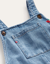 Load image into Gallery viewer, NWT Mini Boden Embroidered Festive Denim Overalls
