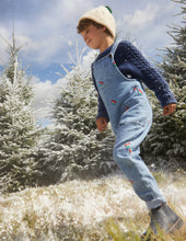 Load image into Gallery viewer, NWT Mini Boden Embroidered Festive Denim Overalls