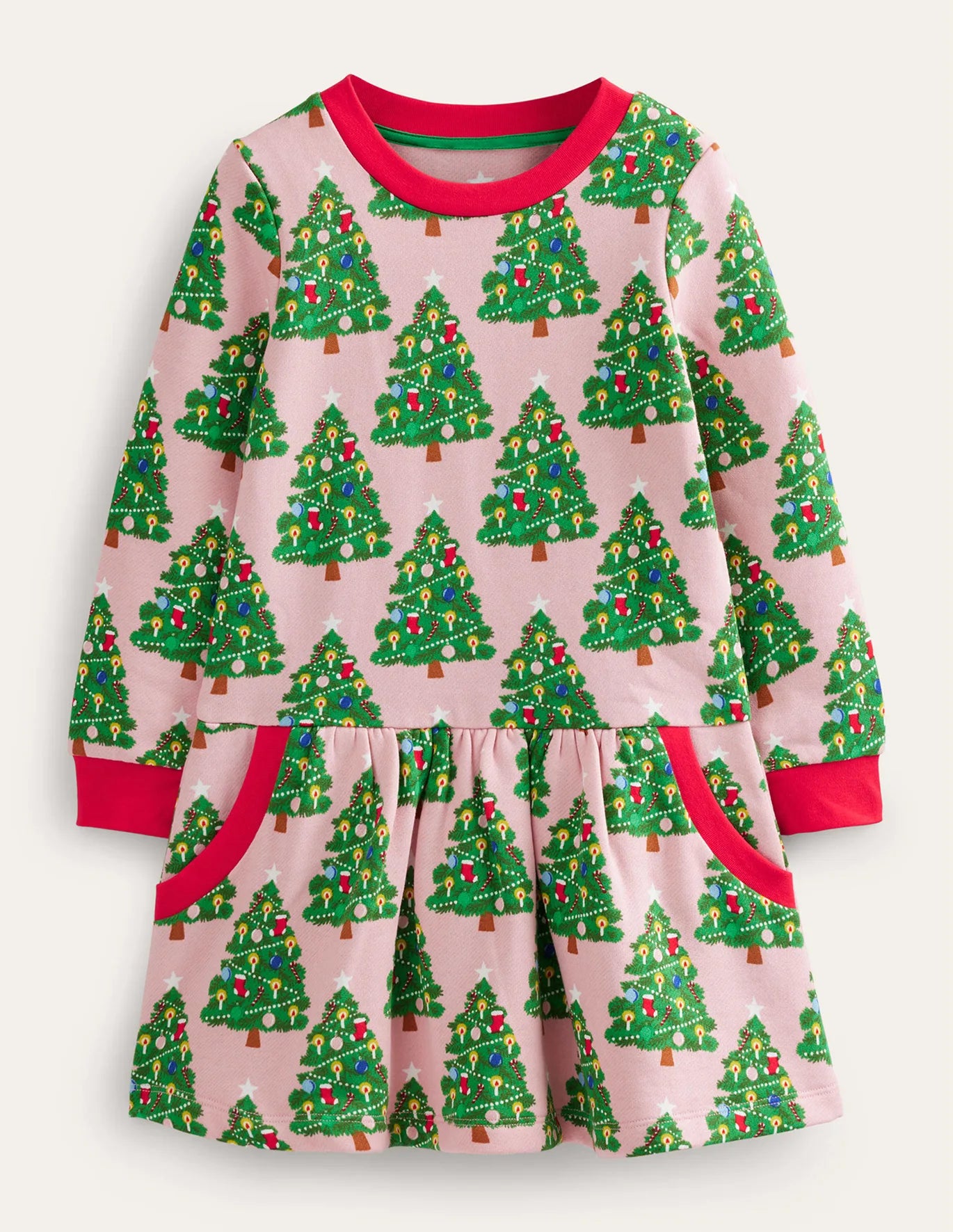 Girls Boden Pink Cosy Printed Sweatshirt Dress