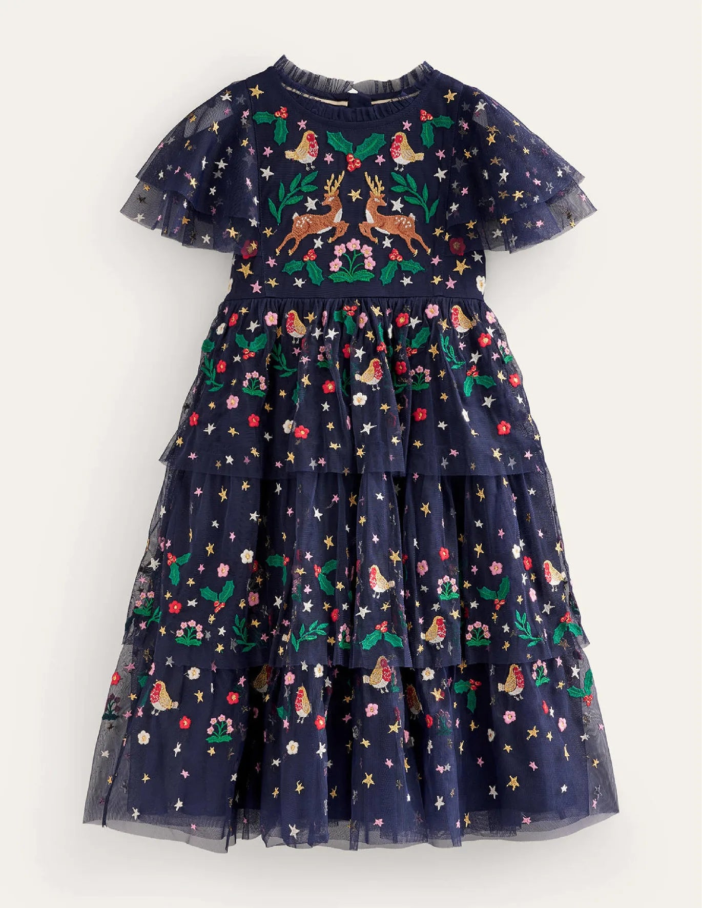 Mini Boden Embroidered Tulle Party Dress in French Navy at Nordstrom, Size 7-8Y