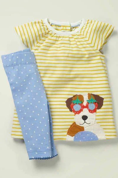 NWOT Mini Boden Big Applique Dog Dress and Leggings Set