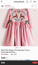 Load image into Gallery viewer, NWOT Mini Boden Pink Reindeer Cord Embroidered Party Dress