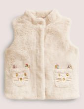 Load image into Gallery viewer, NWT Mini Boden White Faux Fur Gilet with Cat Pockets