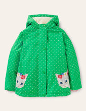 Load image into Gallery viewer, NWT Mini Boden Polka Dot Appliqué Sherpa Lined Anorak