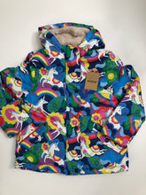 Load image into Gallery viewer, NWT Mini Boden Navy Unicorn Print Sherpa Lined Anorak