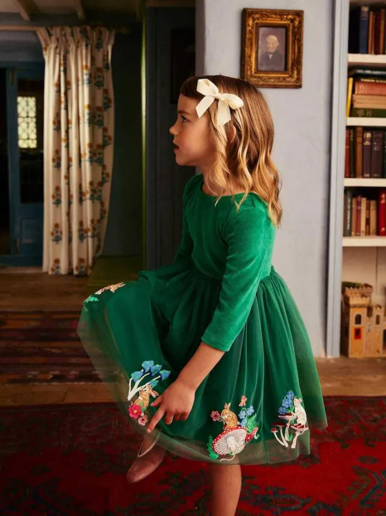mini boden woodland dress Mini Boden Kids' Appliqu Long Sleeve Dress in Formica Pink Deer at Nordstrom, Size 3-4Y