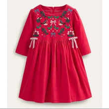Load image into Gallery viewer, NWOT Mini Boden Red Reindeer Cord Embroidered Party Dress