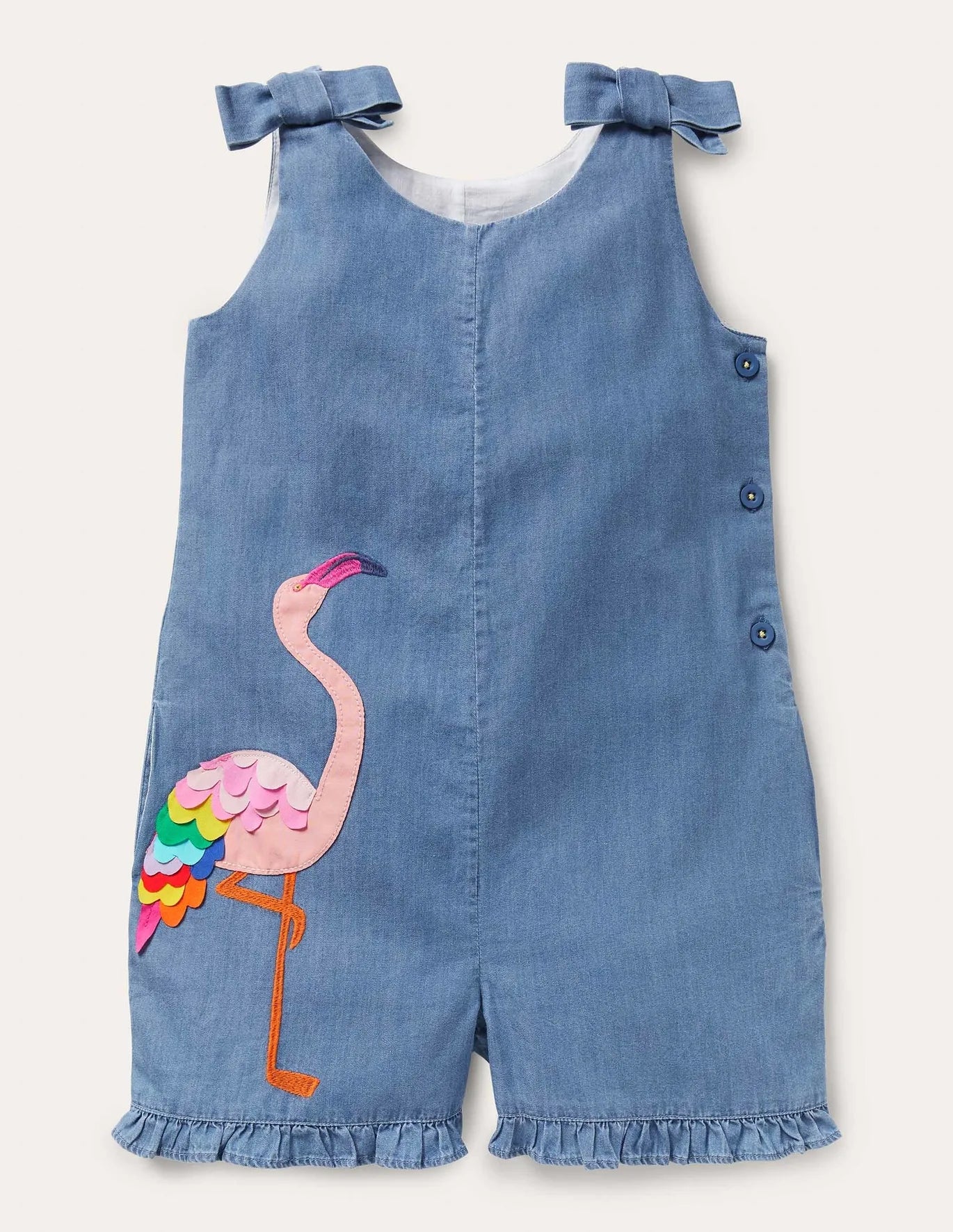 Girls Boden Blue Tie Shoulder Frill Playsuit