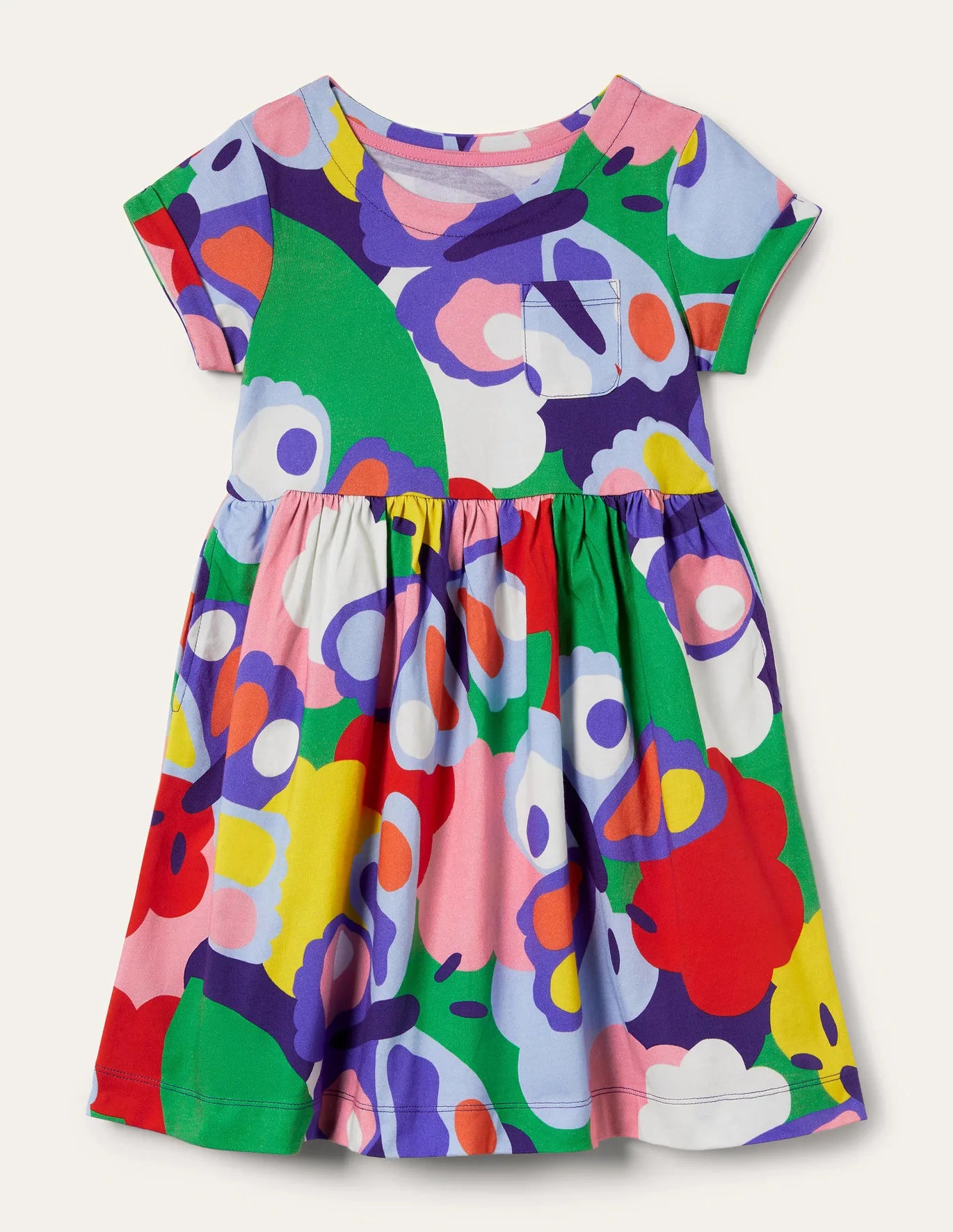 mini boden fun jersey dress Long - Sleeved Fun Jersey Dress - Multi Oatmeal Rainbow Pets