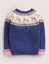 Load image into Gallery viewer, NWT Mini Boden Navy Reindeer Fair Isle Christmas Cardigan