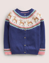 Load image into Gallery viewer, NWT Mini Boden Navy Reindeer Fair Isle Christmas Cardigan