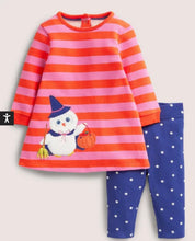 Load image into Gallery viewer, NWT Mini Boden Halloween Owl Stripe Sweatshirt Dress Set