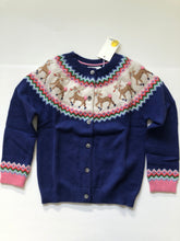 Load image into Gallery viewer, NWT Mini Boden Navy Reindeer Fair Isle Christmas Cardigan
