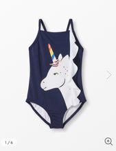 Load image into Gallery viewer, NWOT Hanna Andersson Sunblock Unicorn Ruffle Swimsuit 2Y/85cm