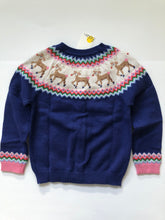Load image into Gallery viewer, NWT Mini Boden Navy Reindeer Fair Isle Christmas Cardigan