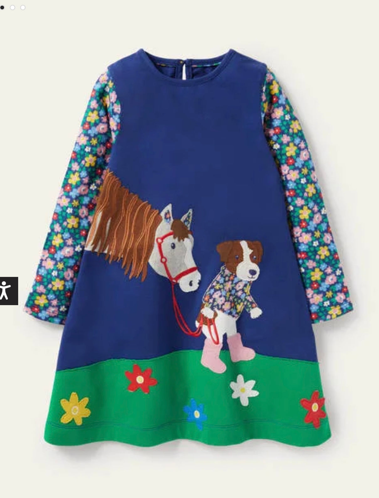NWT Mini Boden Appliqu Dress-Starboard Blue Horse  Mini World Explorers