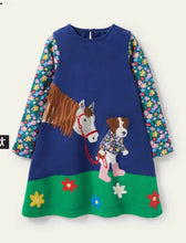 Load image into Gallery viewer, NWT Mini Boden Appliqué Dress-Starboard Blue Horse
