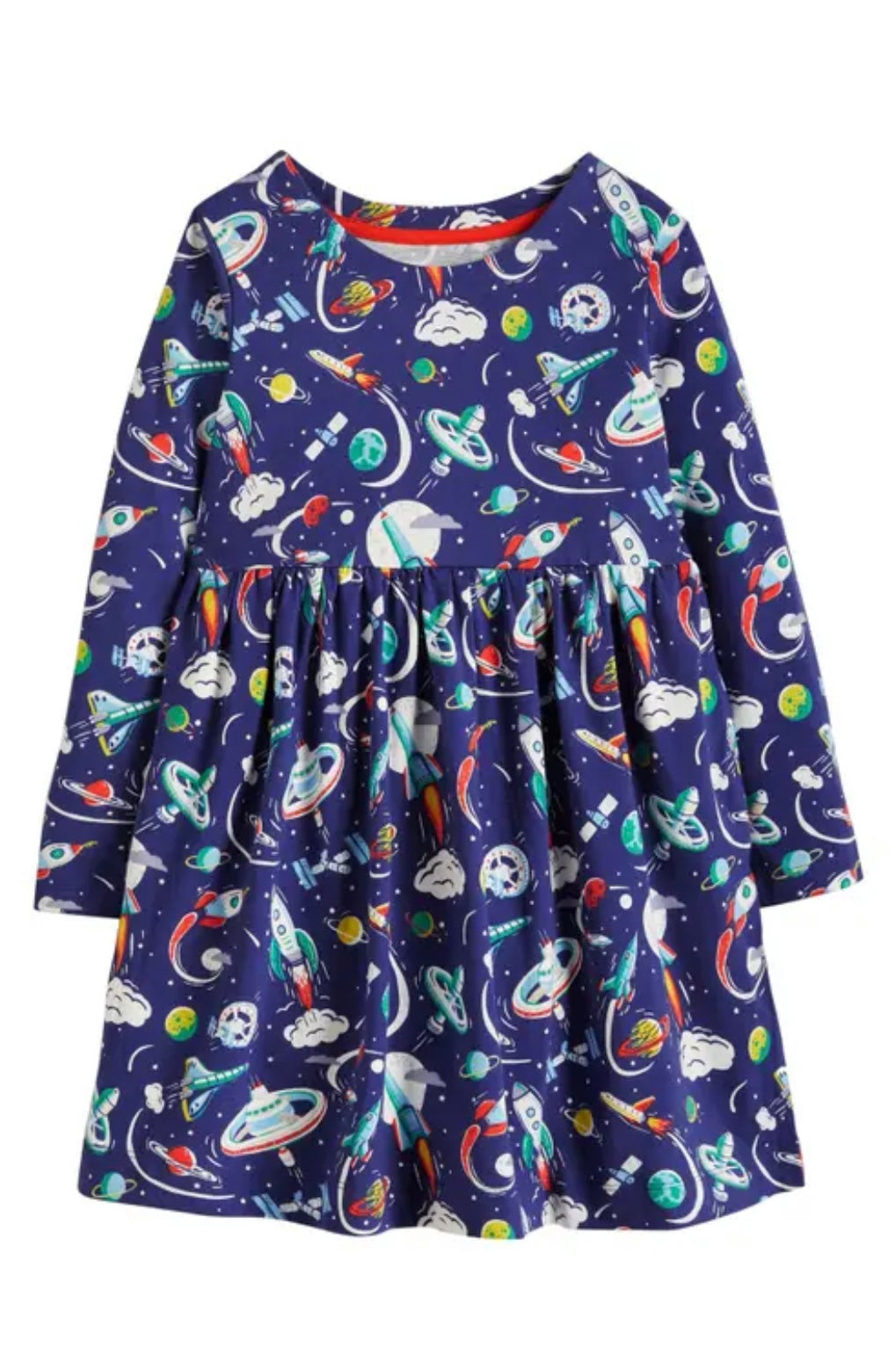 Girls Boden Blue Long Sleeve Fun Jersey Dress