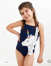 Load image into Gallery viewer, NWOT Hanna Andersson Sunblock Unicorn Ruffle Swimsuit 2Y/85cm