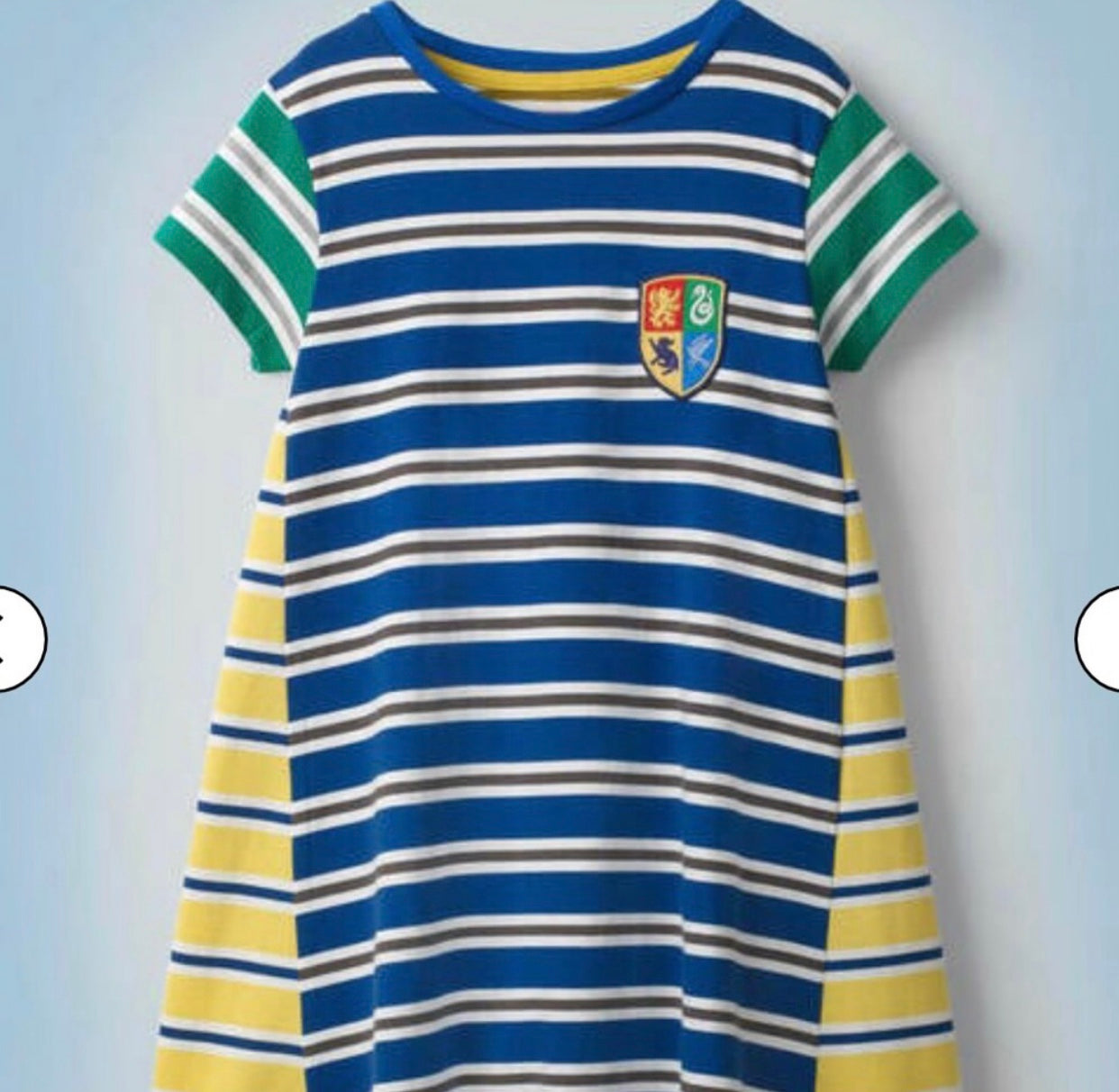 Girl's Mini Boden X Harry Potter Stripe Hogwarts Houses Crest Dress, Size 7-8Y