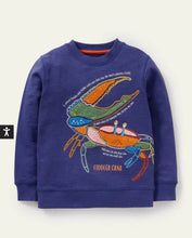 Load image into Gallery viewer, NWOT Mini Boden Nature Facts Appliqué Crab Sweatshirt
