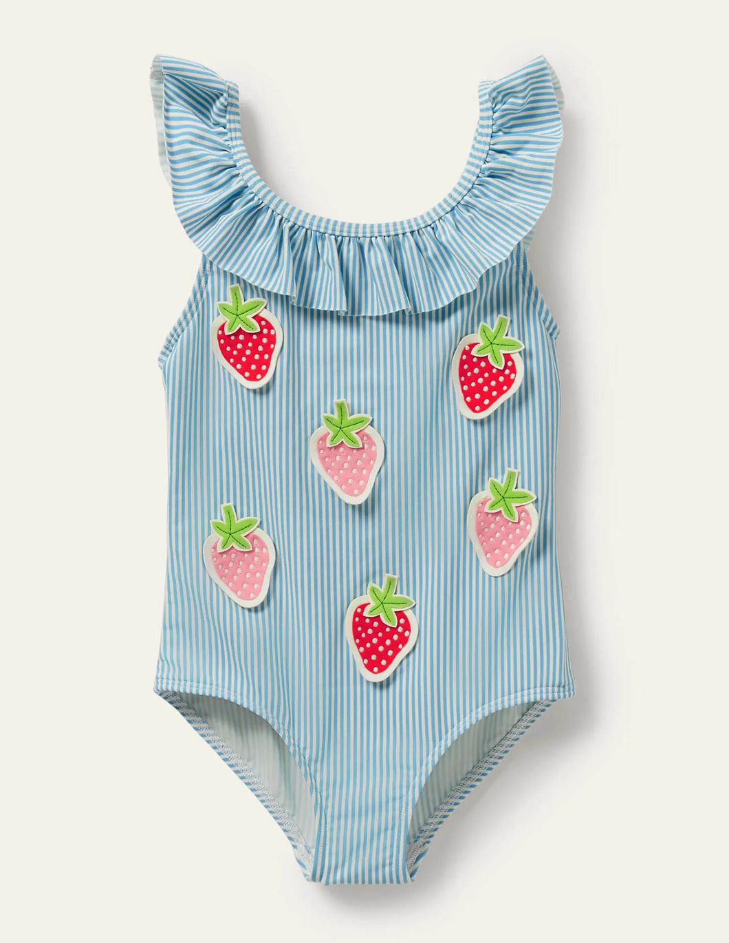 NWT Mini Boden Blue Stripe Strawberry Frill Swimsuit