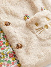 Load image into Gallery viewer, NWT Mini Boden White Faux Fur Gilet with Cat Pockets
