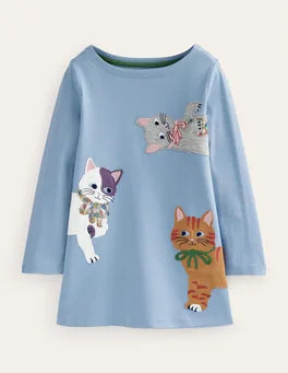 NWT Mini Boden Appliqué Cats Jersey Tunic