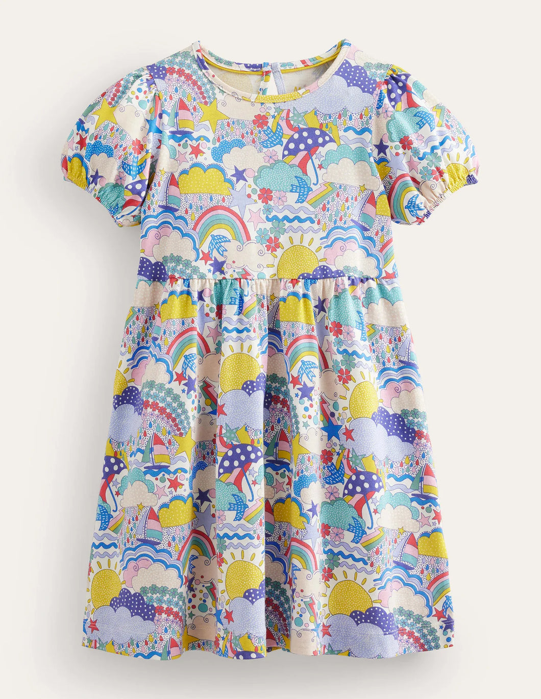 NWT Mini Boden Puff Sleeve Jersey Dress Mini World Explorers NWT Mini Boden Puff Sleeve Jersey Dress Mini World Explorers