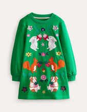 Load image into Gallery viewer, NWOT Mini Boden Cosy Appliqué Sweatshirt Dress
