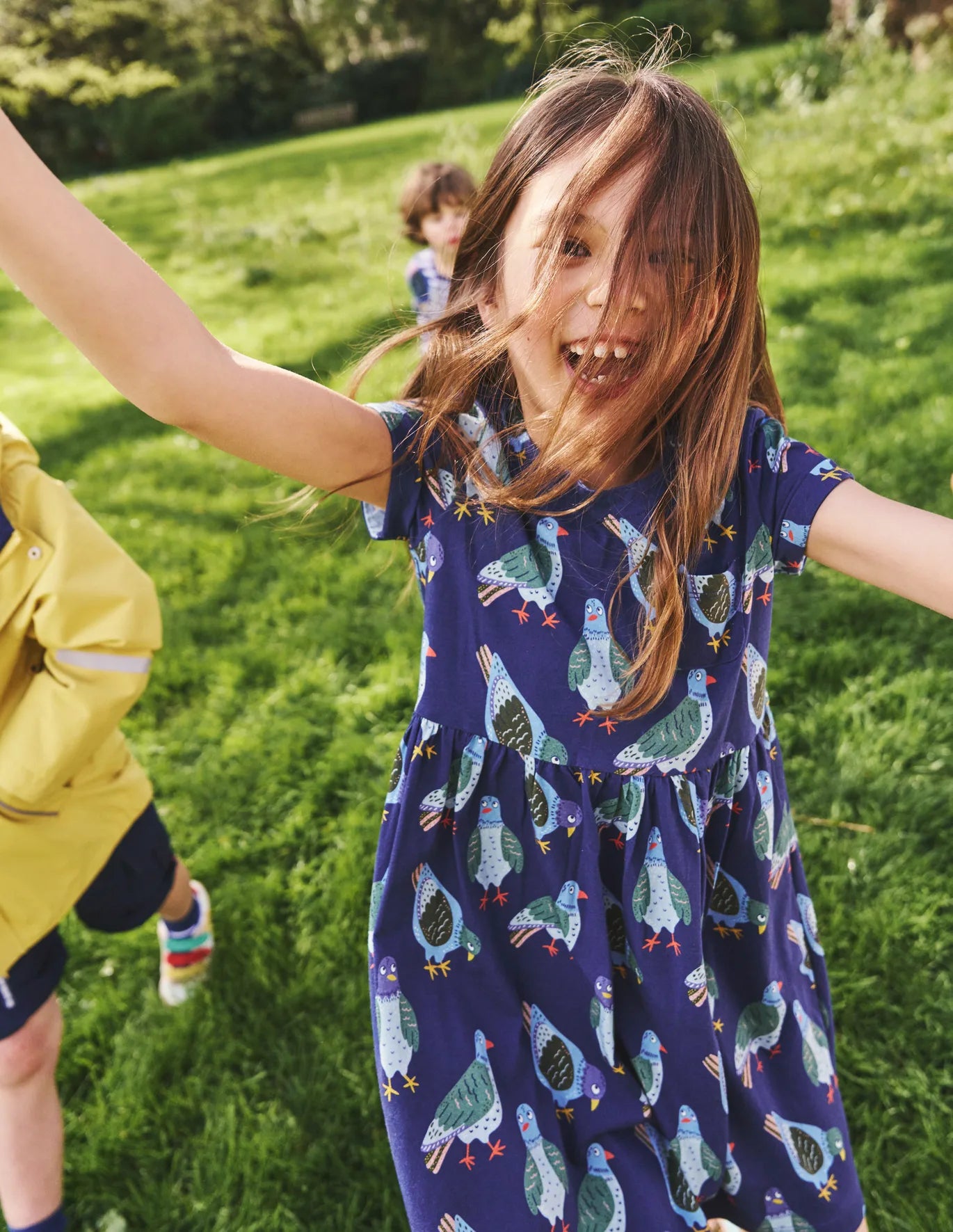 Boden Girls Starboard Navy Pigeons Short-sleeved Fun Jersey Dress