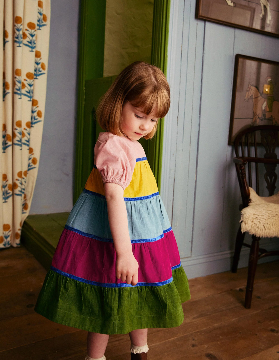 NWT Mini Boden Cord Tiered Twirly Dress