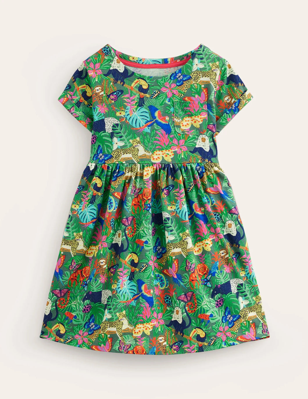 Boden Girls Spruce Green Rainforest Short-sleeved Fun Jersey Dress Boden Girls Spruce Green Rainforest Short-sleeved Fun Jersey Dress