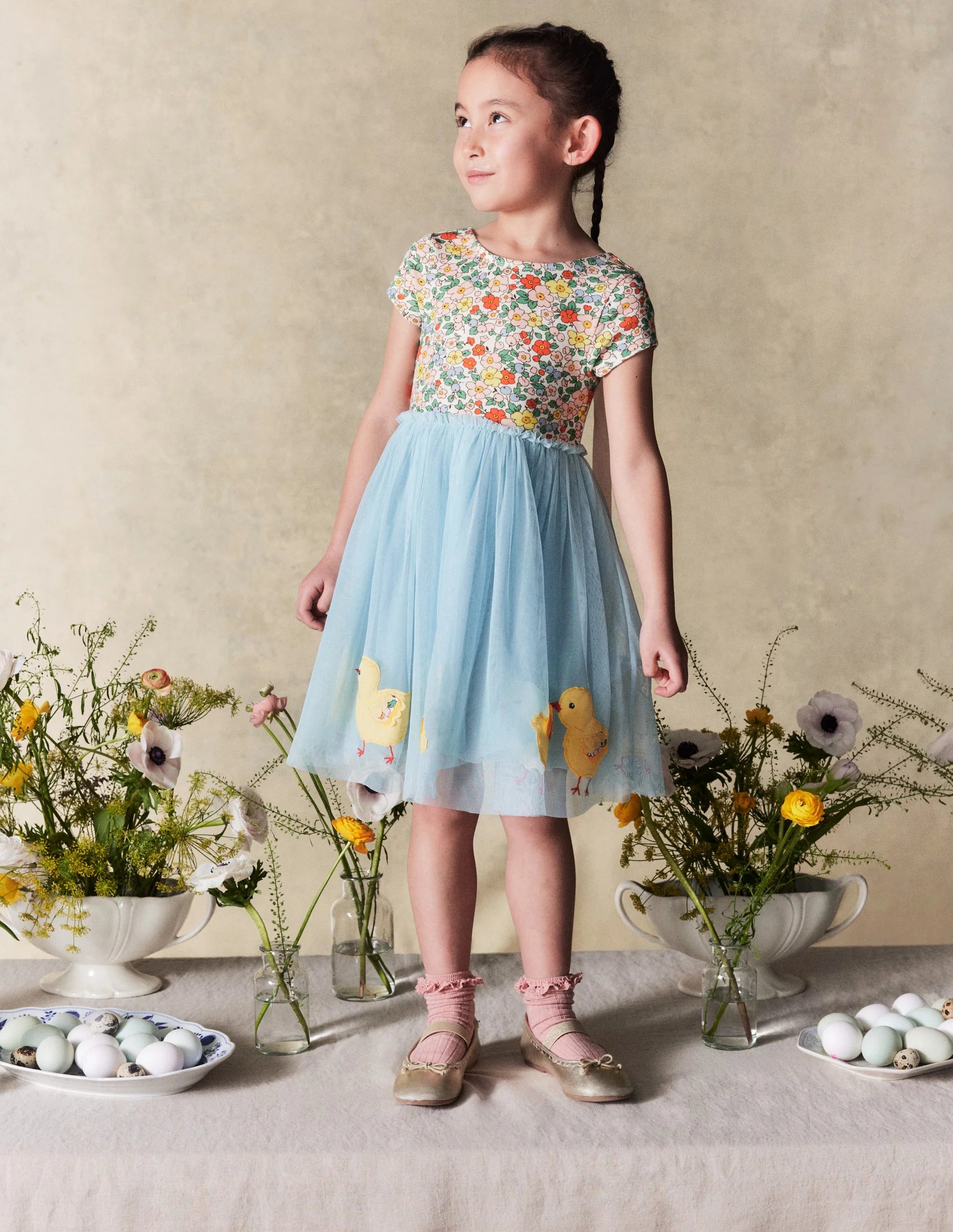 knee length dresses for ladies Ami Applique Tulle Dress Pale Blue Horses Boden Women's 3-4Y