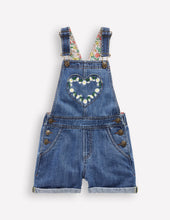 Load image into Gallery viewer, NWOT Mini Boden Heart Pocket Short Overalls
