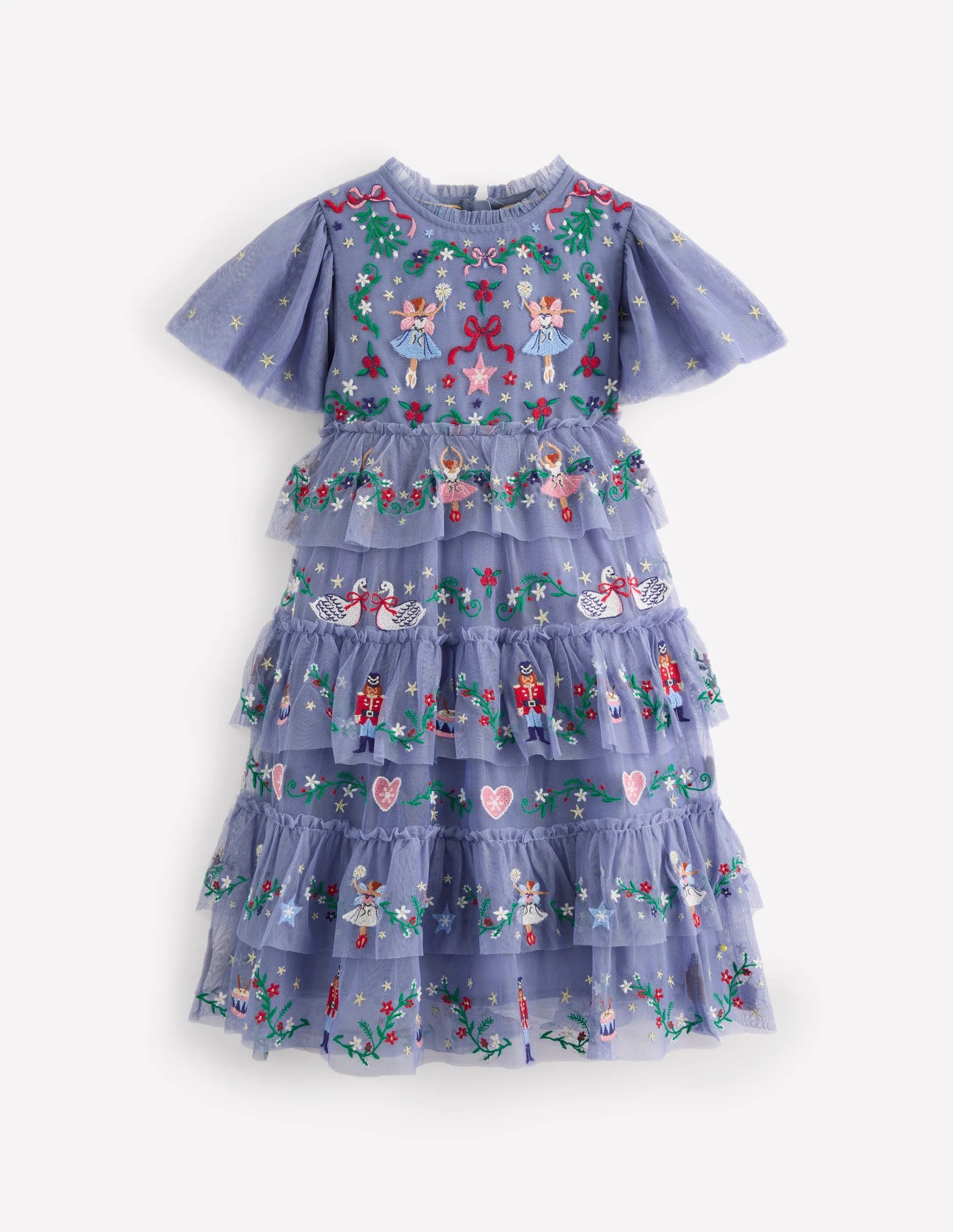 Boden Girls Embroidered Tulle Ruffle Dress in Blue | Size 6-7 Years Boden Girls Embroidered Tulle Ruffle Dress in Blue | Size 6-7 Years