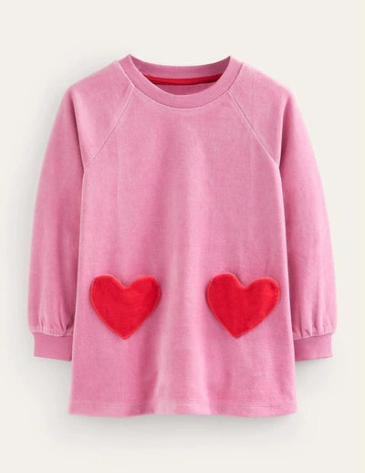 NWOT Mini Boden Velour Heart Pocket Tunic