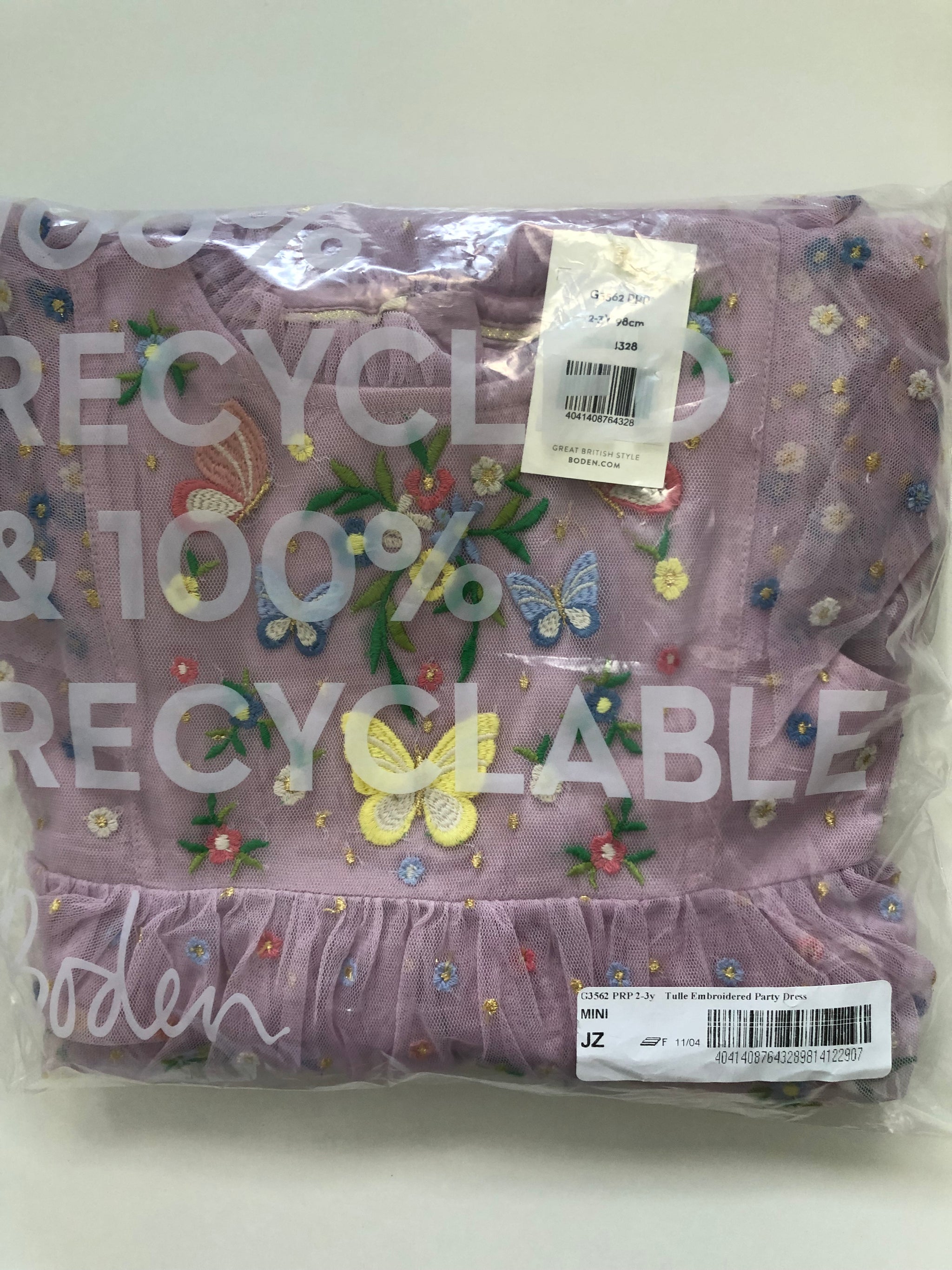 Mini Boden Kids' Embroidered Tulle Dress in Pale Sweet Pea Purple at Nordstrom, Size 2-3Y Mini Boden Kids' Embroidered Tulle Dress in Pale Sweet Pea Purple at Nordstrom, Size 2-3Y