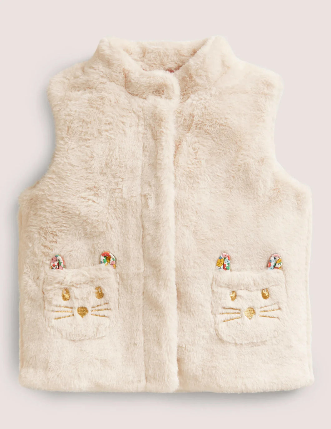 NWT Mini Boden White Faux Fur Gilet with Cat Pockets