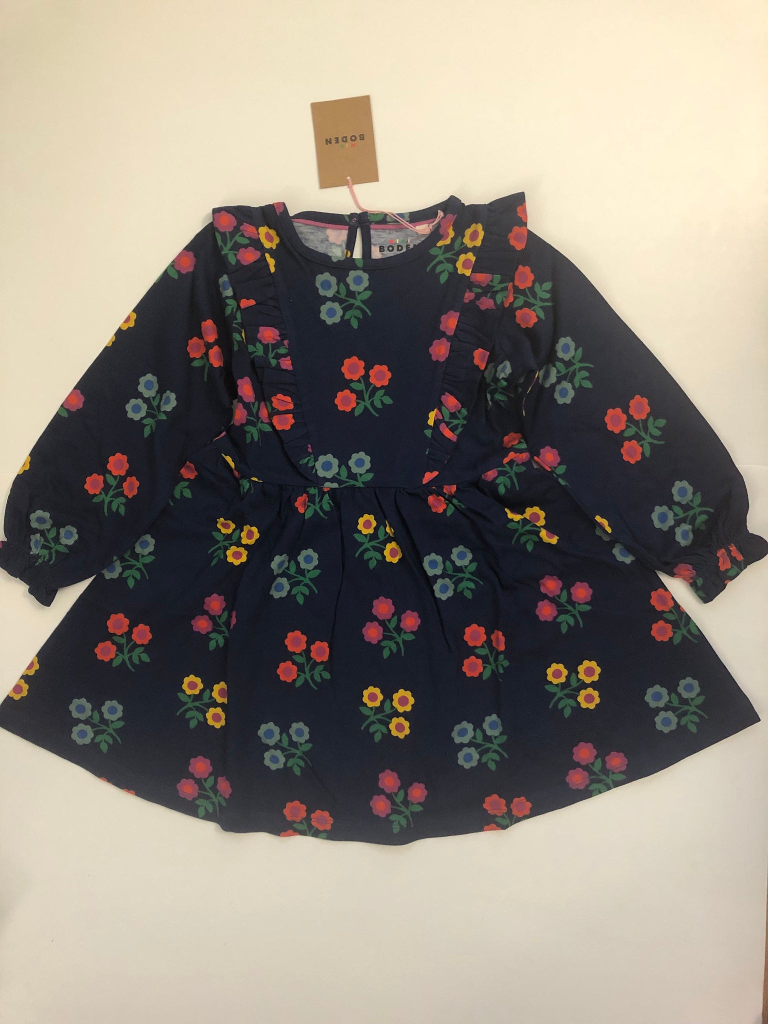 mini boden ruffle dress Ruffle Neck Trim Dress - Soft Ivory Woodblock Floral