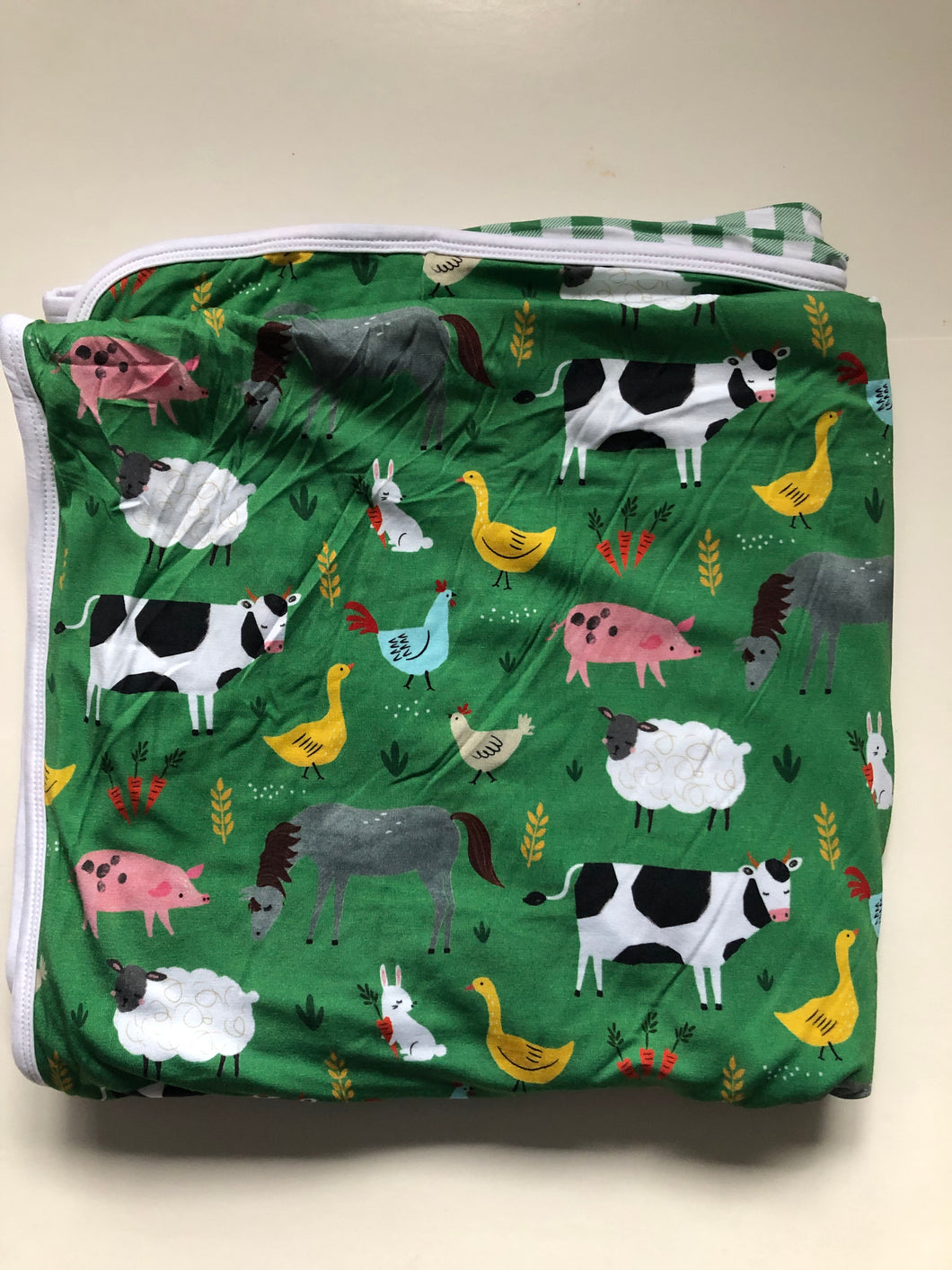 NWOT Little Sleepies Green Farm Animals Cloud Blanket