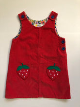 Load image into Gallery viewer, VGUC Vintage Mini Boden Strawberry Pockets Cord Pinnie
