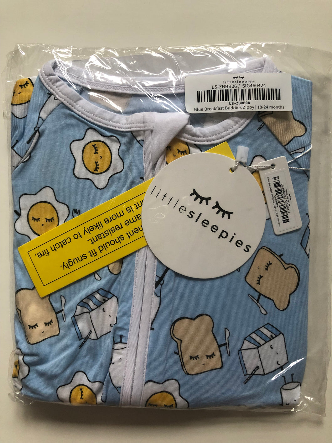 NWT Little Sleepies Blue Breakfast Buddies Zippy