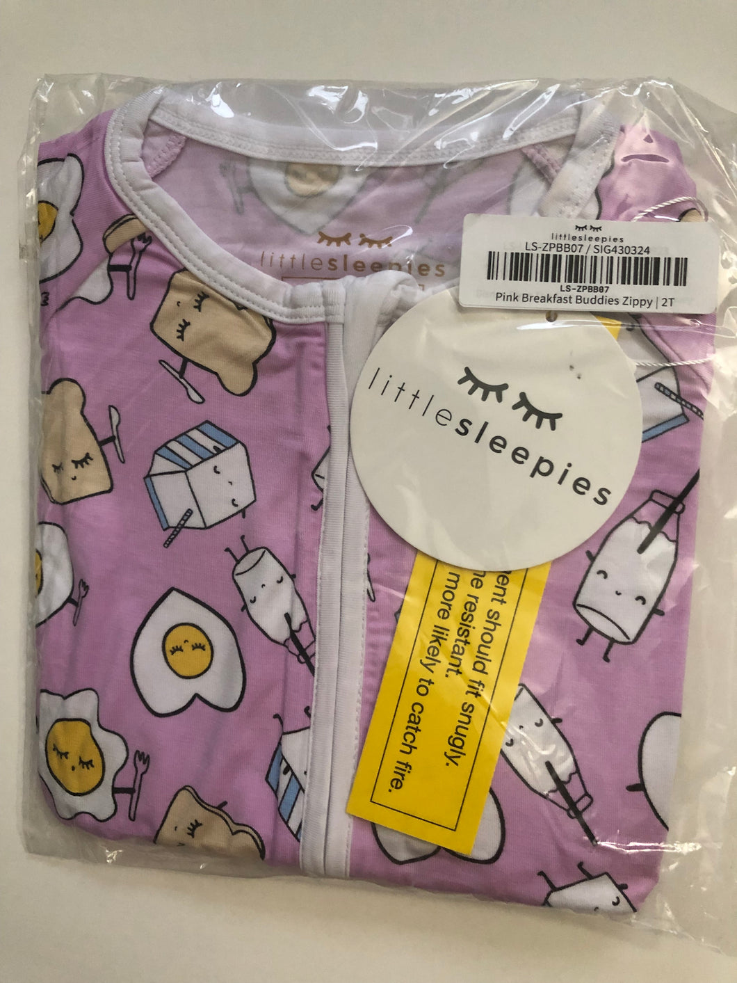 NWT Little Sleepies Pink Breakfast Buddies Zippy