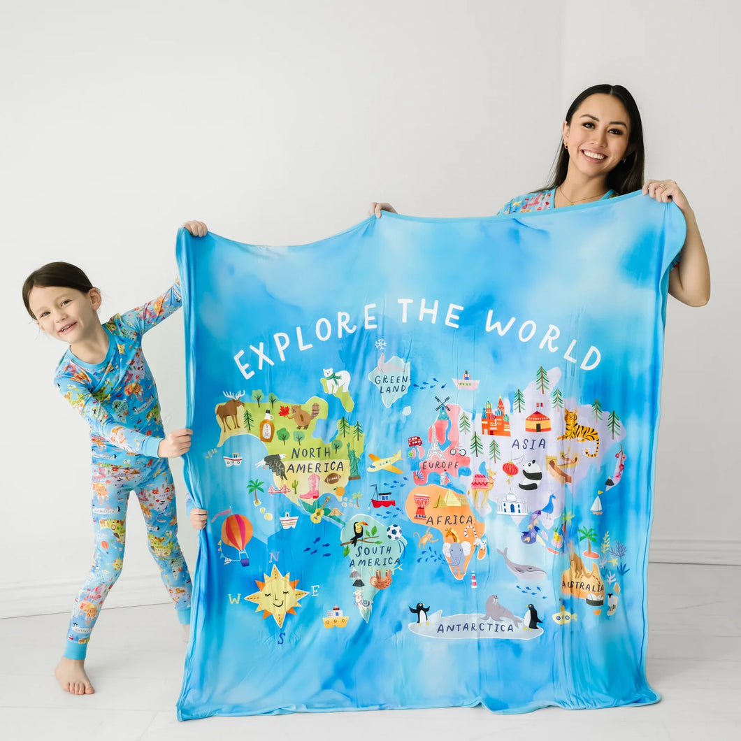 NWT Little Sleepies Around The World Large Cloud Blanket