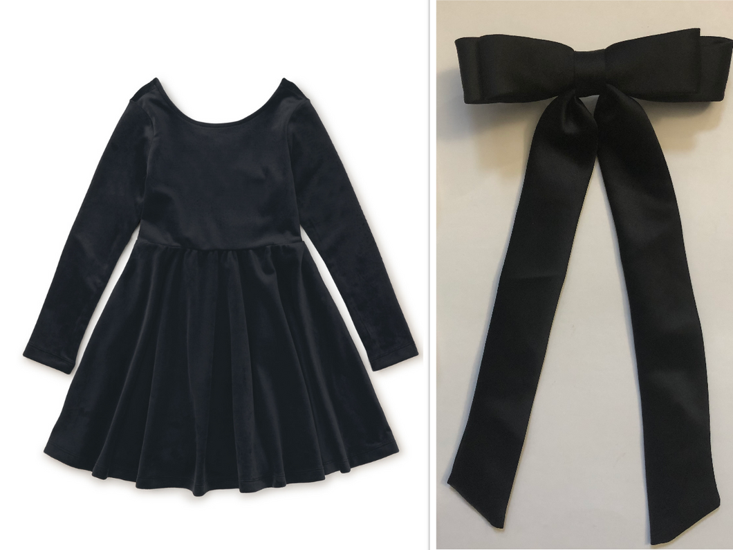 NWT Tea Collection Velour Ballet Dress and Hair Bow Clip Ribbon set