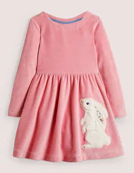 NWOT Mini Boden Twirly Velour Appliqué Dress